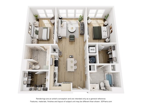 Floor plan for 2 beds, 2 baths, 1095 sqft
